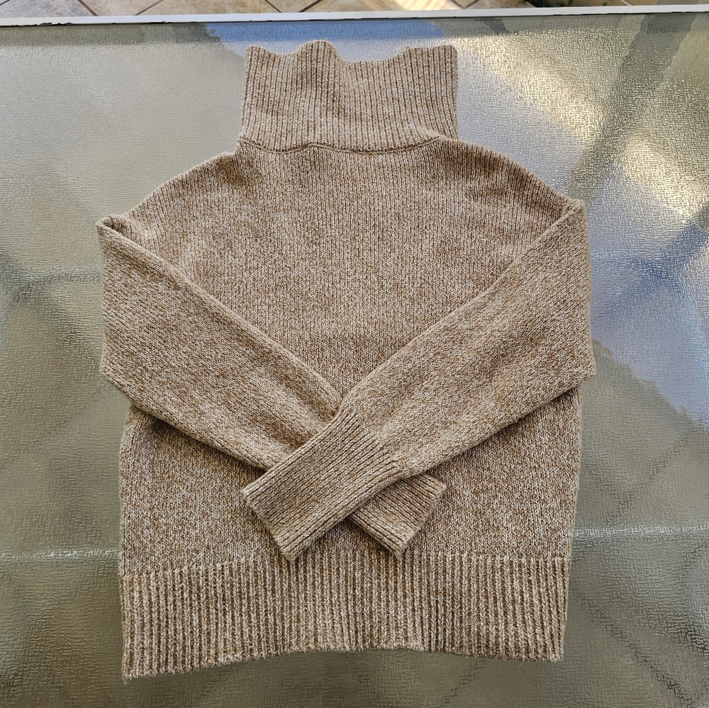 LOFT Neutral Half Zip Sweater Small Cozy Knit Minimalist Beige Ribbed Collar - Picture 6 of 12
